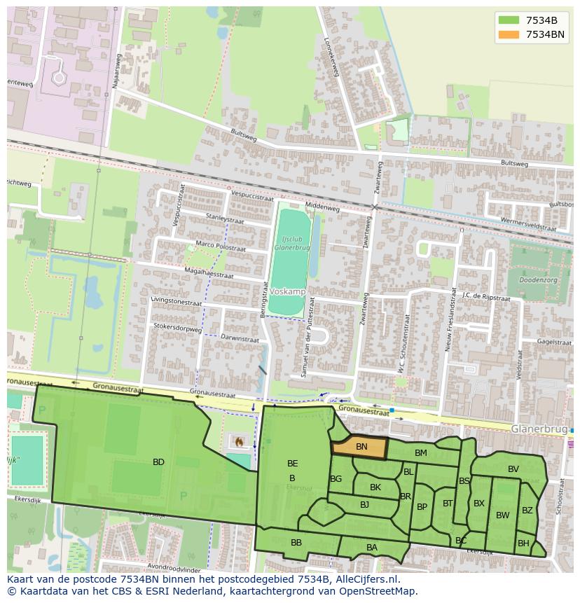 Afbeelding van het postcodegebied 7534 BN op de kaart.