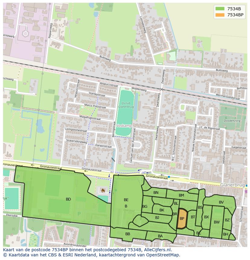 Afbeelding van het postcodegebied 7534 BP op de kaart.