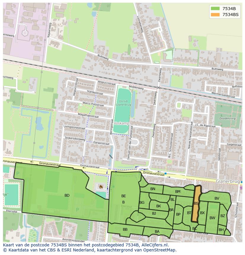 Afbeelding van het postcodegebied 7534 BS op de kaart.