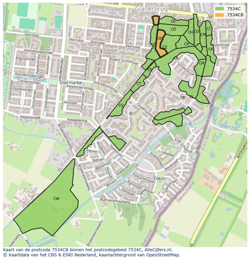Afbeelding van het postcodegebied 7534 CB op de kaart.
