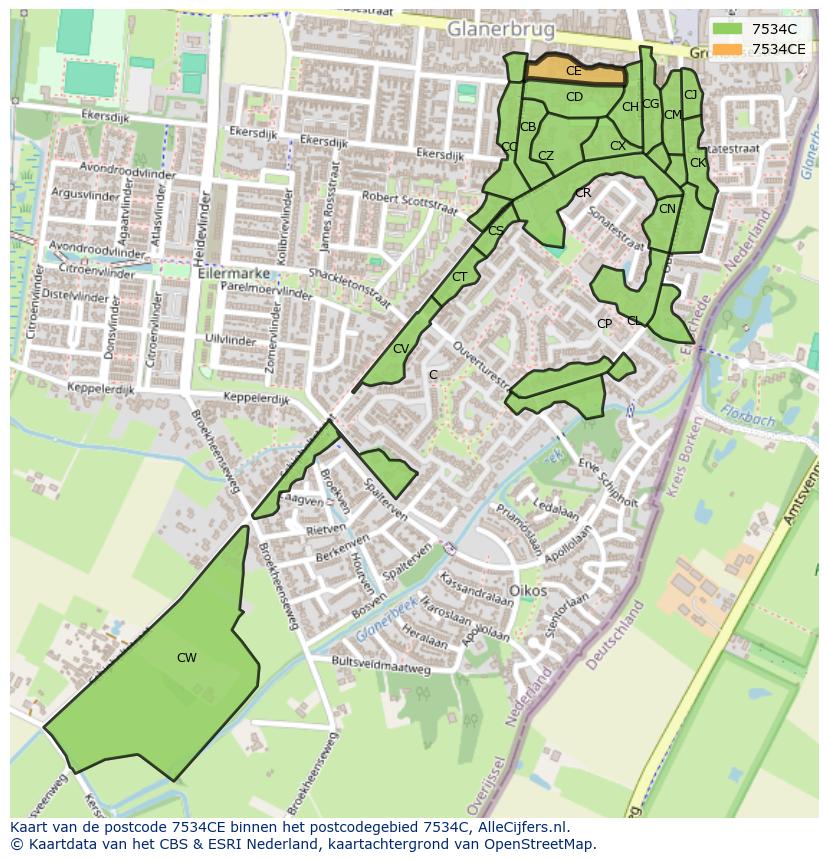 Afbeelding van het postcodegebied 7534 CE op de kaart.