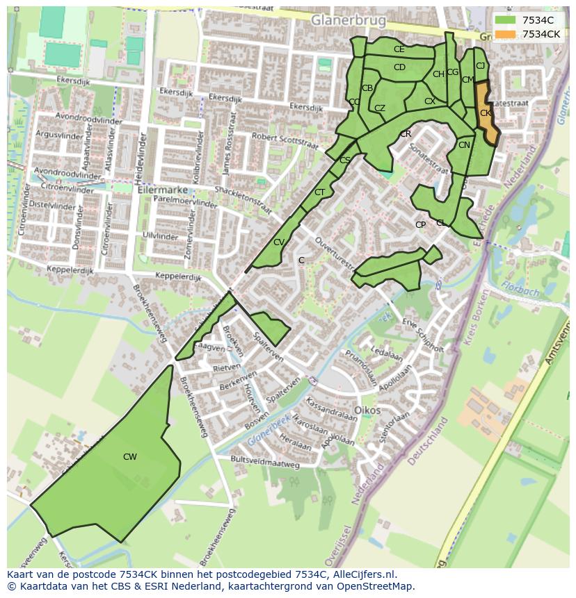 Afbeelding van het postcodegebied 7534 CK op de kaart.