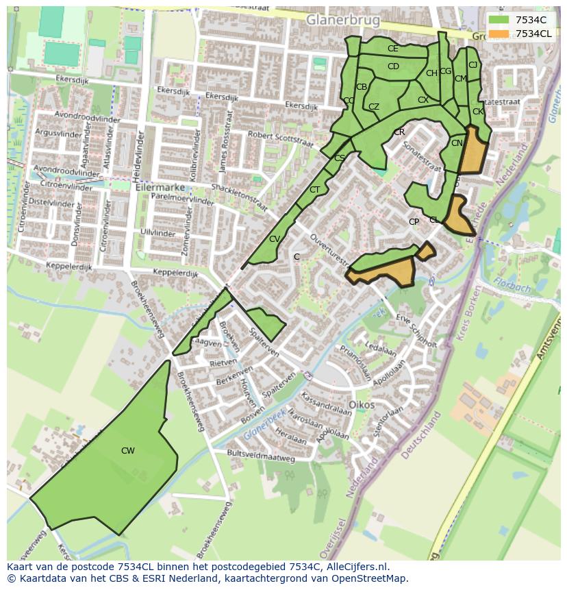 Afbeelding van het postcodegebied 7534 CL op de kaart.