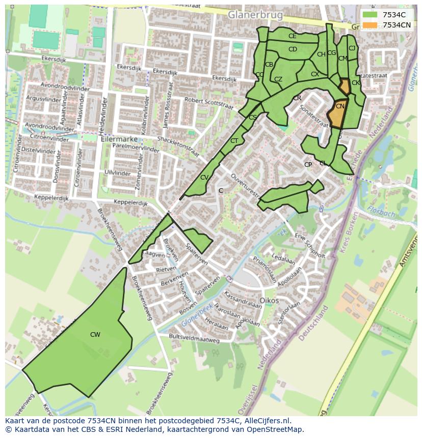 Afbeelding van het postcodegebied 7534 CN op de kaart.