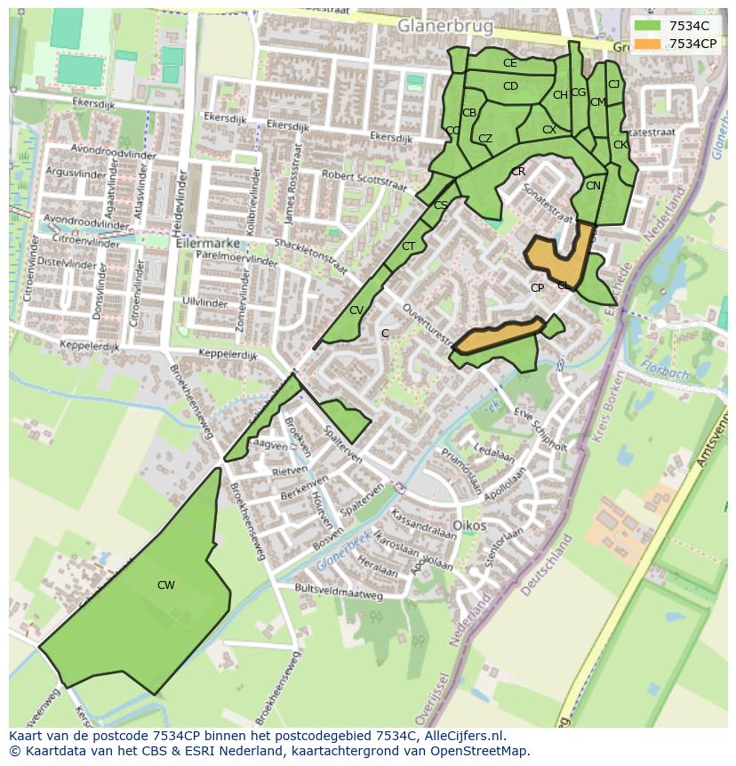 Afbeelding van het postcodegebied 7534 CP op de kaart.