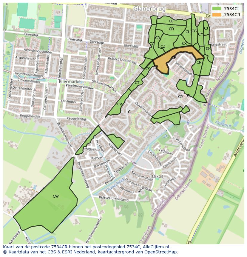Afbeelding van het postcodegebied 7534 CR op de kaart.