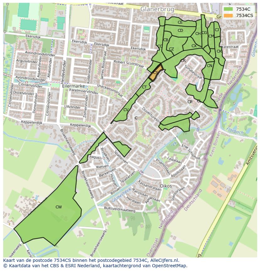 Afbeelding van het postcodegebied 7534 CS op de kaart.