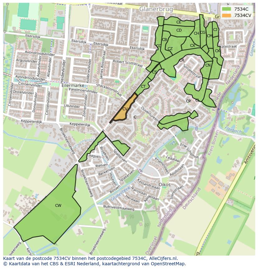 Afbeelding van het postcodegebied 7534 CV op de kaart.