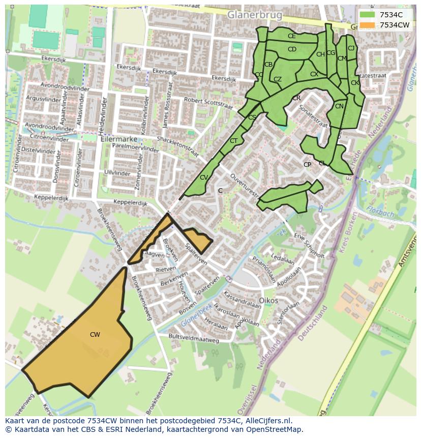 Afbeelding van het postcodegebied 7534 CW op de kaart.