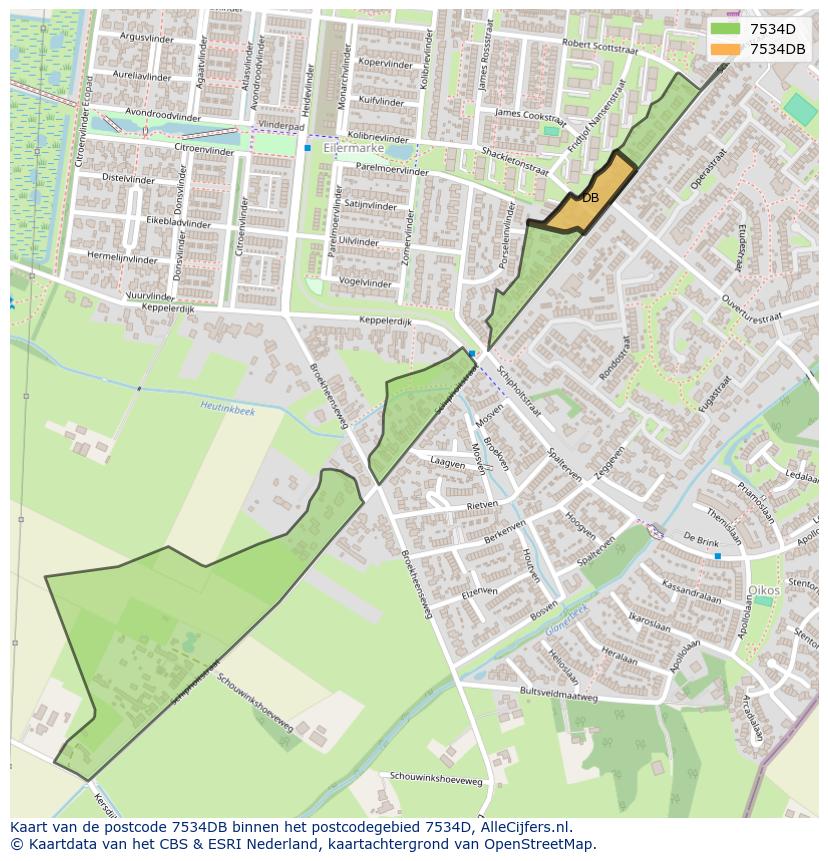 Afbeelding van het postcodegebied 7534 DB op de kaart.