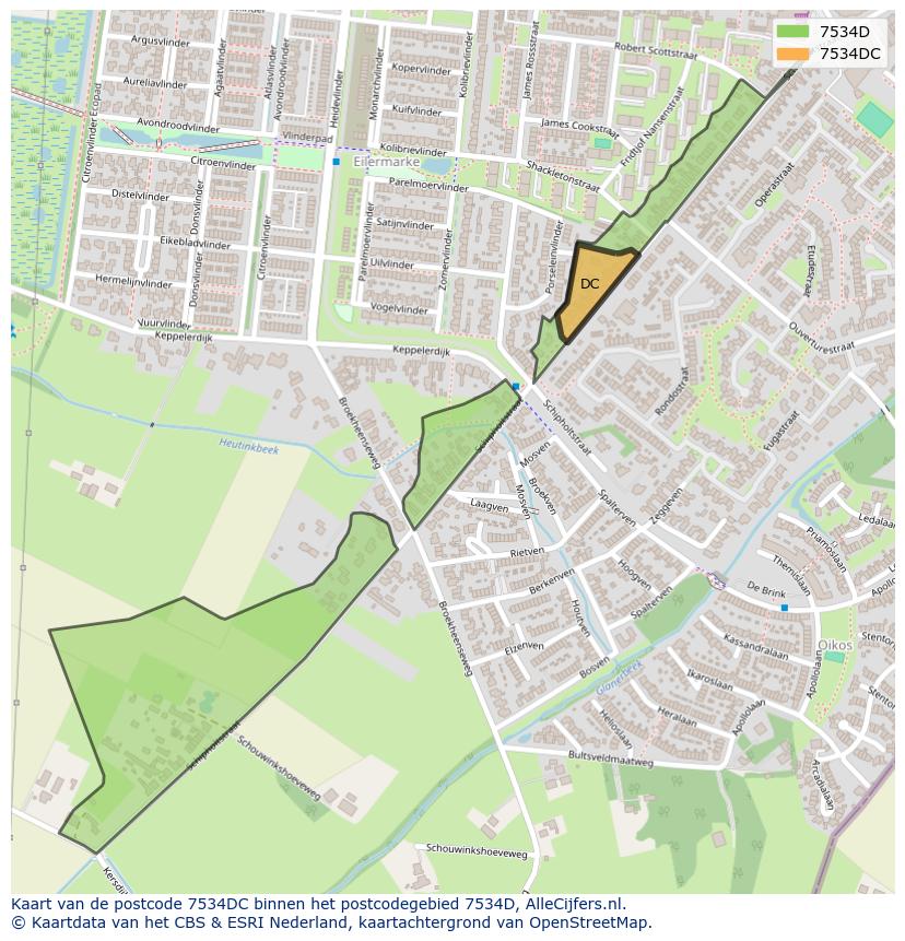 Afbeelding van het postcodegebied 7534 DC op de kaart.