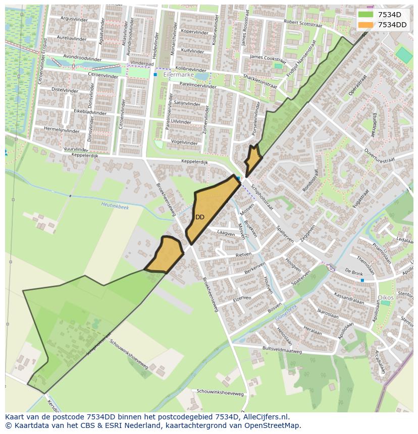 Afbeelding van het postcodegebied 7534 DD op de kaart.