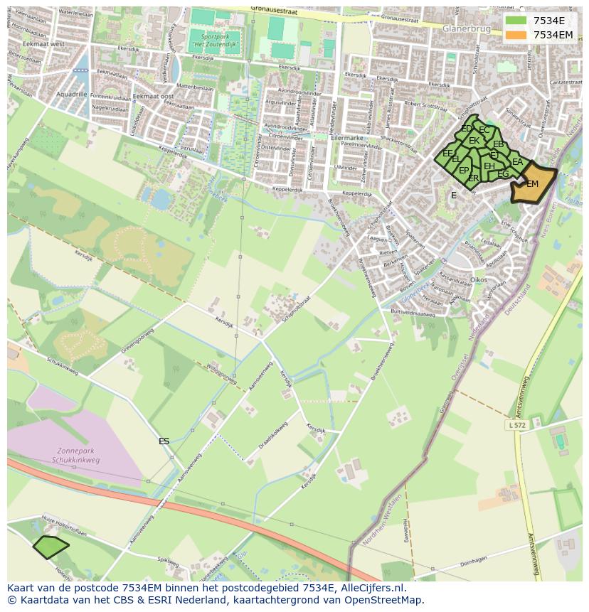 Afbeelding van het postcodegebied 7534 EM op de kaart.