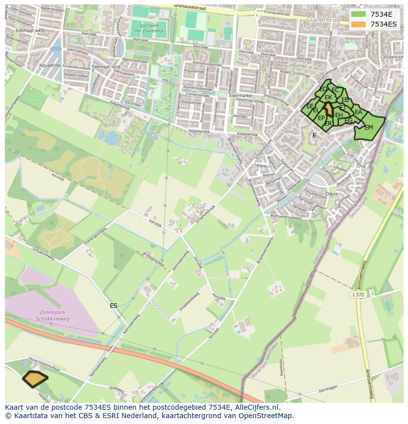 Afbeelding van het postcodegebied 7534 ES op de kaart.