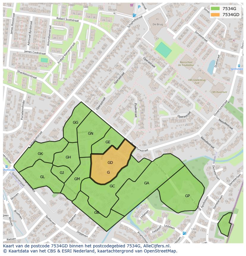 Afbeelding van het postcodegebied 7534 GD op de kaart.
