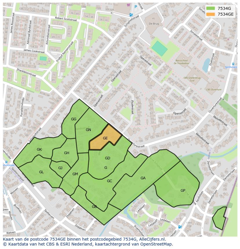 Afbeelding van het postcodegebied 7534 GE op de kaart.