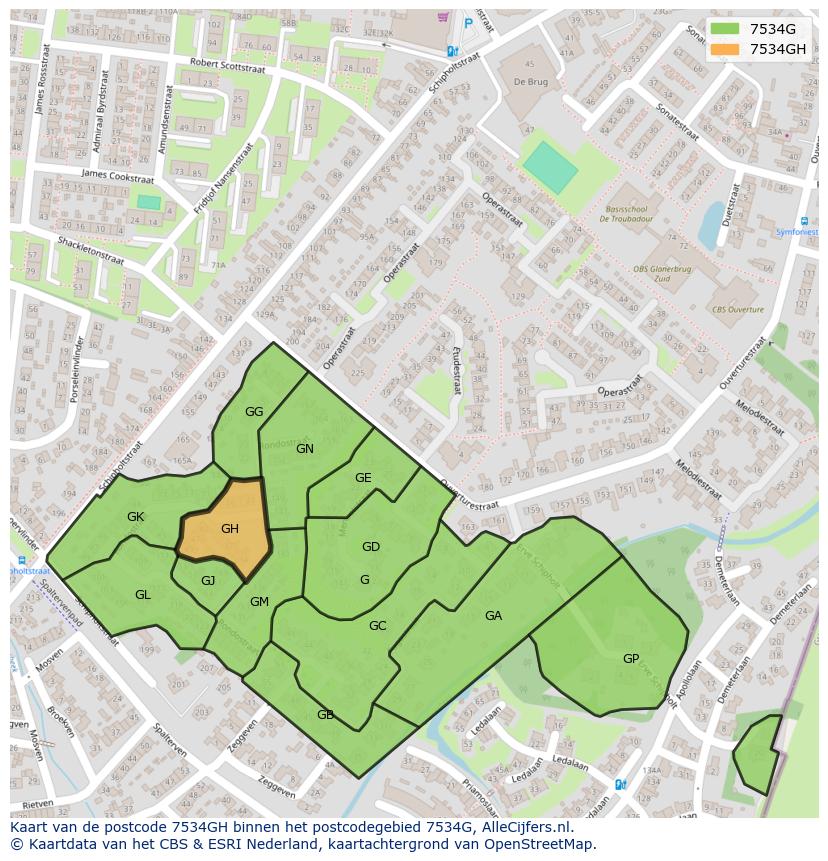 Afbeelding van het postcodegebied 7534 GH op de kaart.