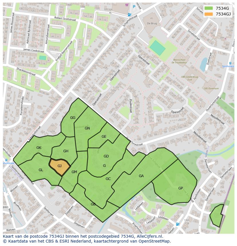 Afbeelding van het postcodegebied 7534 GJ op de kaart.