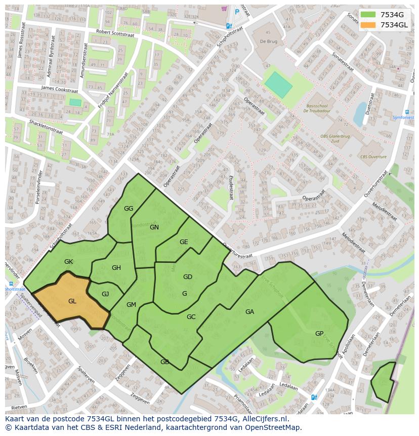 Afbeelding van het postcodegebied 7534 GL op de kaart.