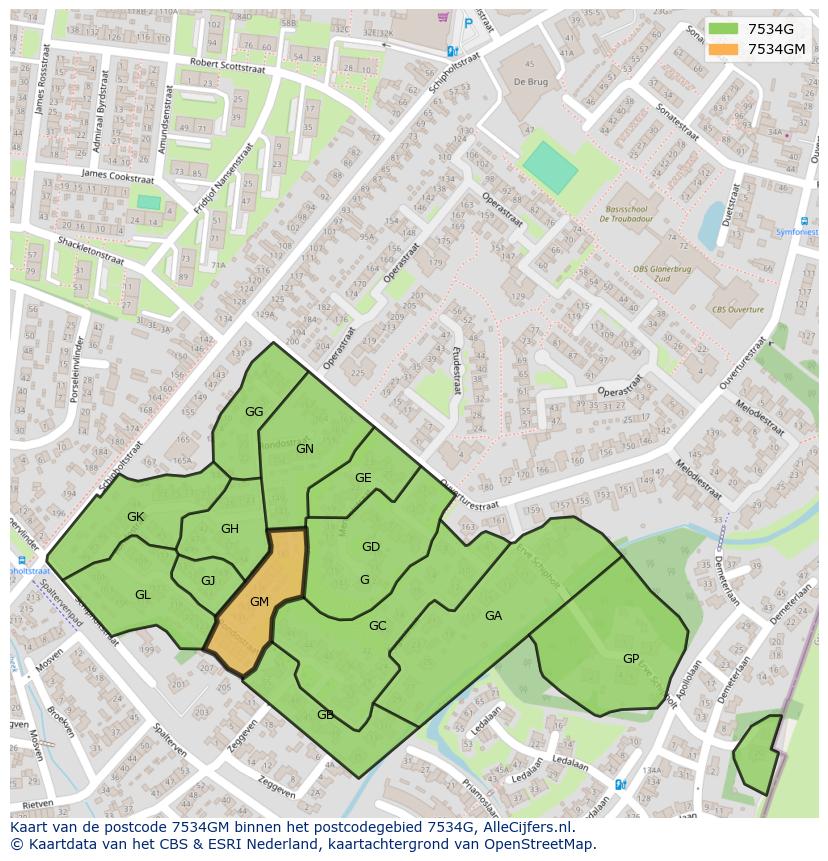 Afbeelding van het postcodegebied 7534 GM op de kaart.