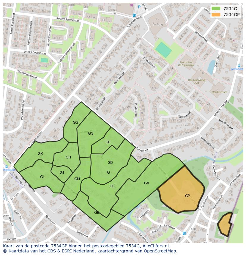 Afbeelding van het postcodegebied 7534 GP op de kaart.