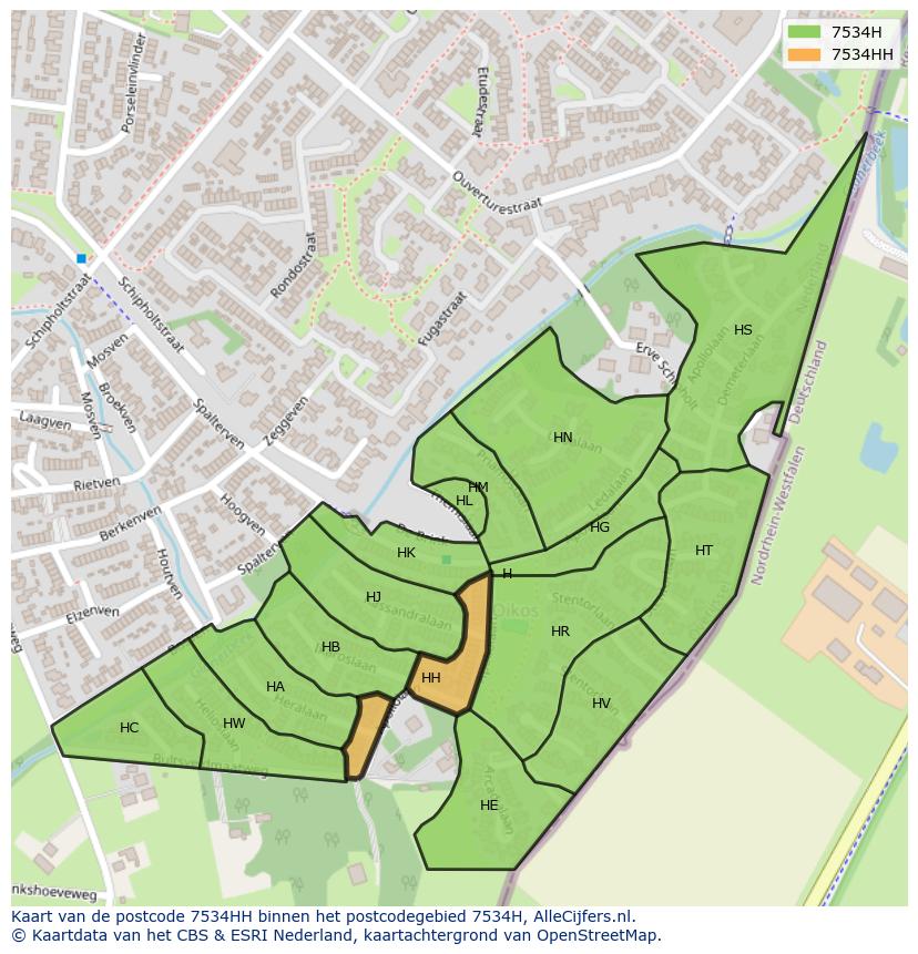 Afbeelding van het postcodegebied 7534 HH op de kaart.