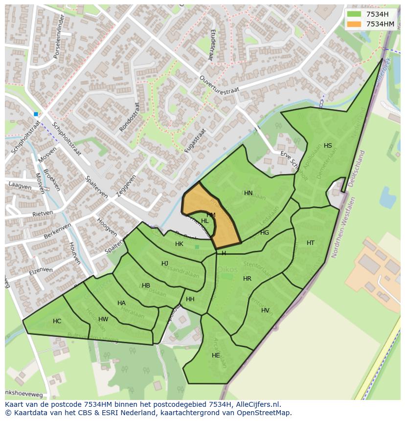 Afbeelding van het postcodegebied 7534 HM op de kaart.