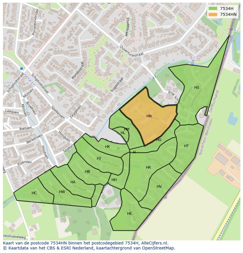 Afbeelding van het postcodegebied 7534 HN op de kaart.