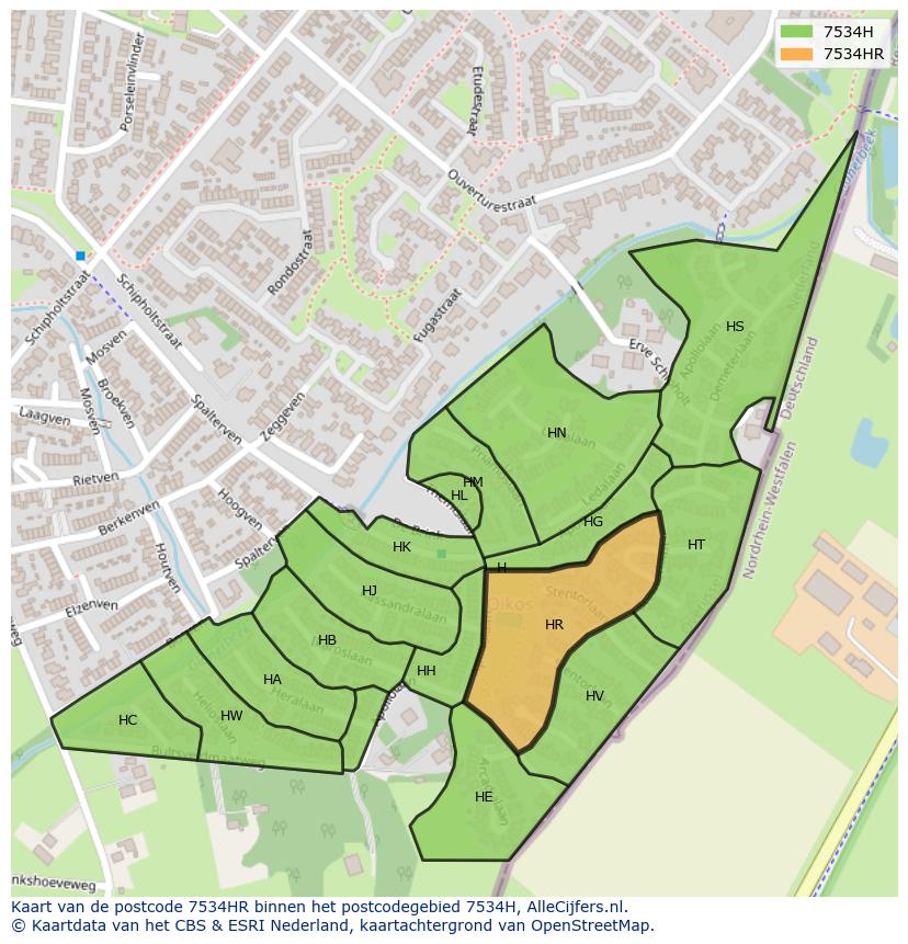 Afbeelding van het postcodegebied 7534 HR op de kaart.