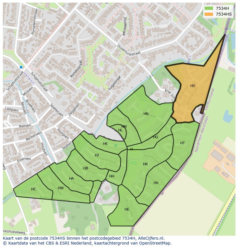 Afbeelding van het postcodegebied 7534 HS op de kaart.