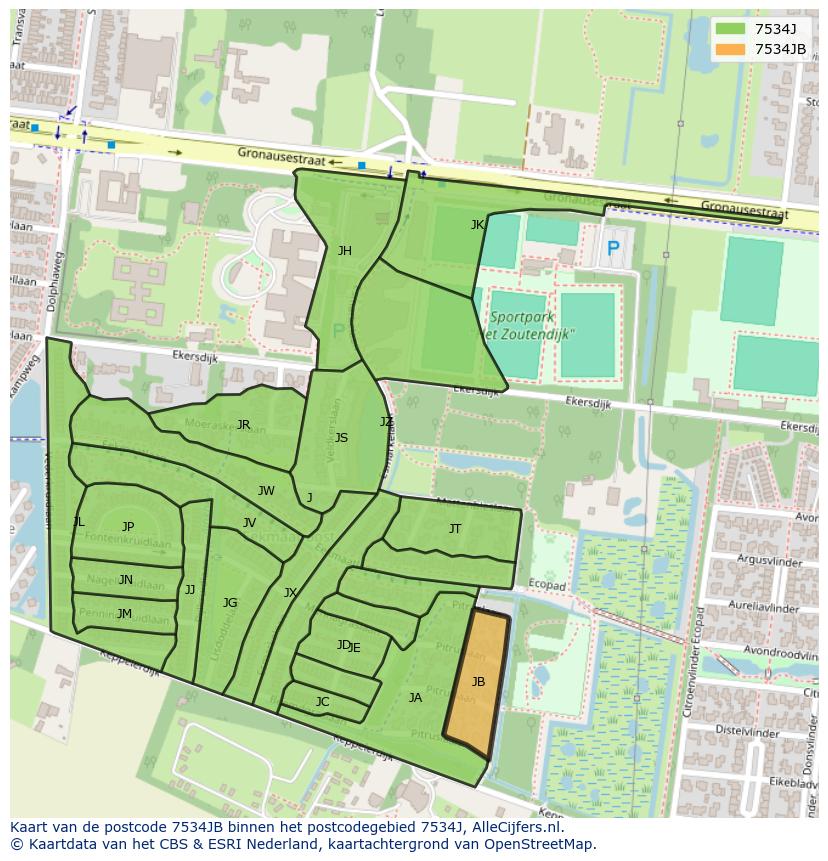 Afbeelding van het postcodegebied 7534 JB op de kaart.