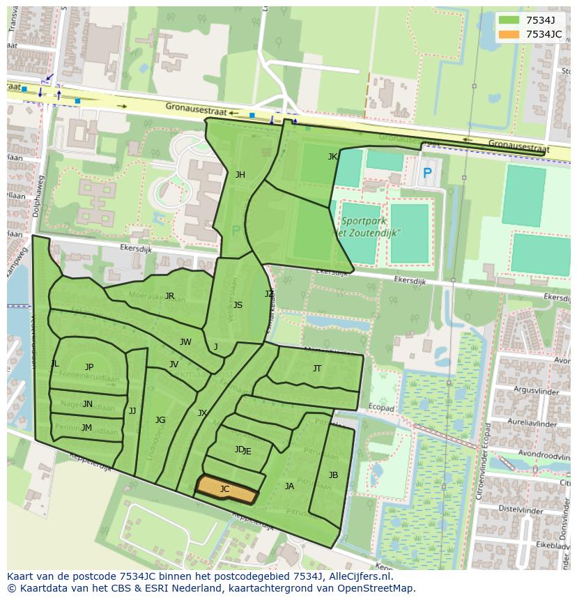 Afbeelding van het postcodegebied 7534 JC op de kaart.