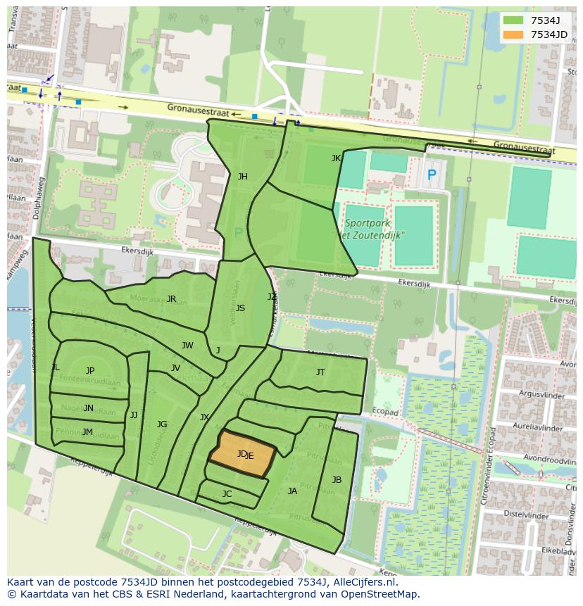 Afbeelding van het postcodegebied 7534 JD op de kaart.