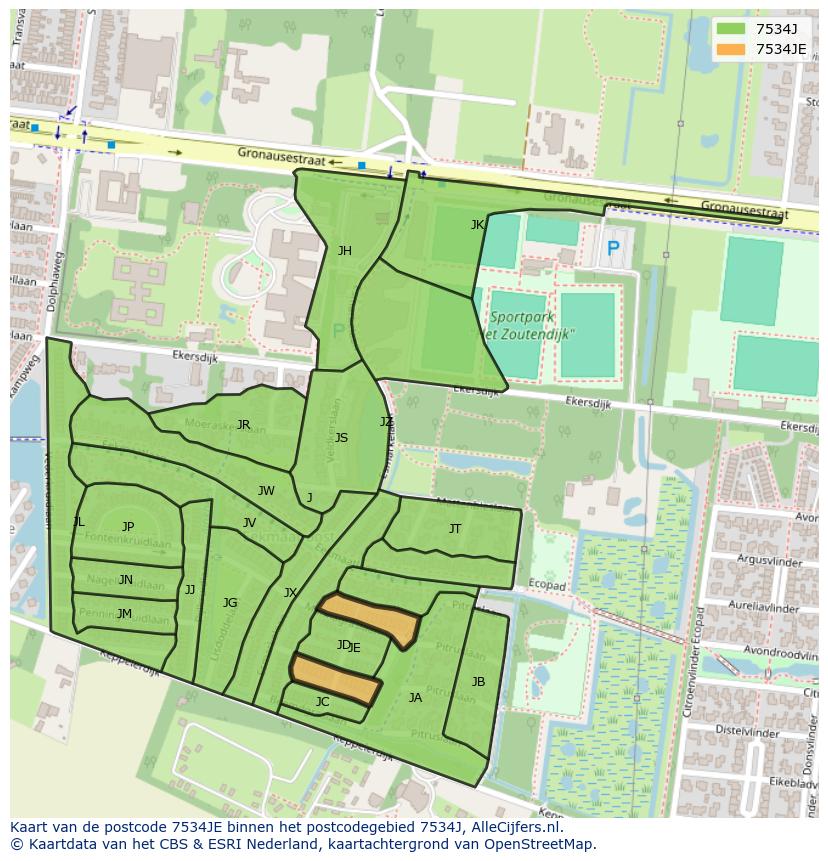 Afbeelding van het postcodegebied 7534 JE op de kaart.