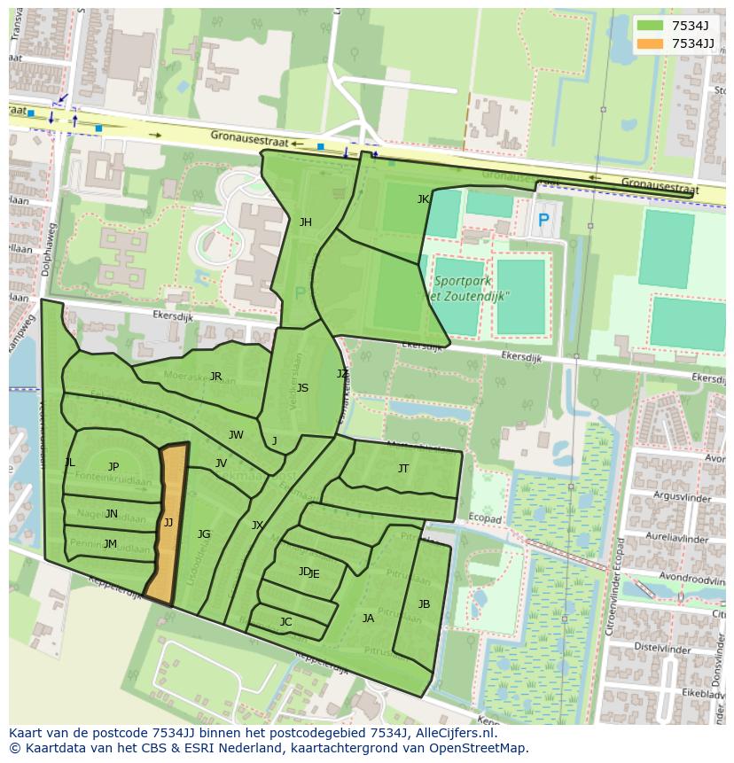 Afbeelding van het postcodegebied 7534 JJ op de kaart.