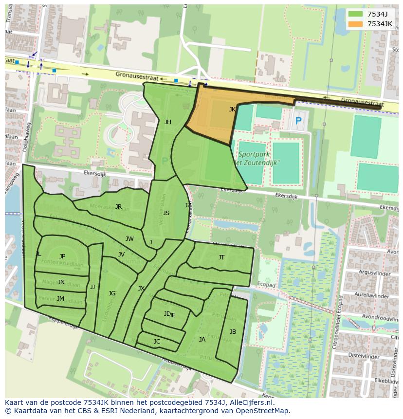 Afbeelding van het postcodegebied 7534 JK op de kaart.