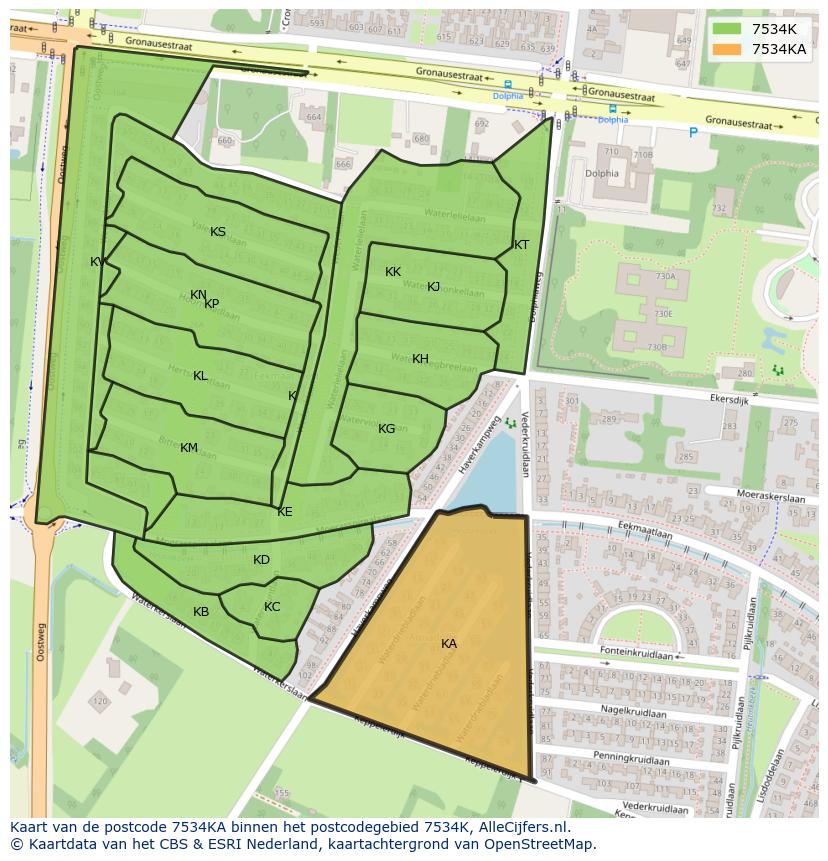 Afbeelding van het postcodegebied 7534 KA op de kaart.