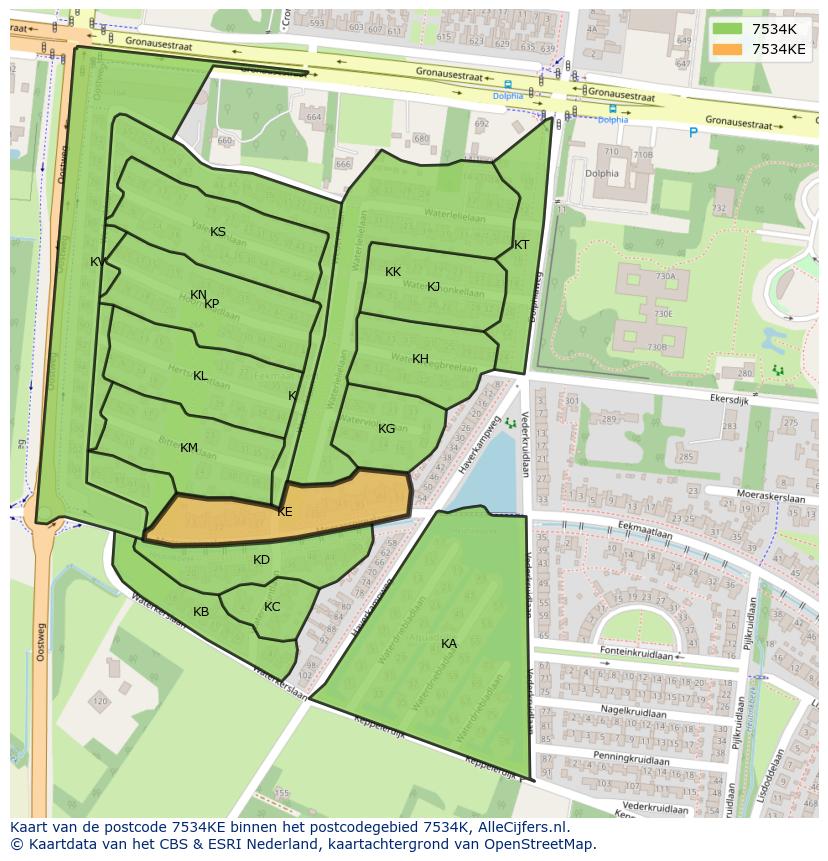 Afbeelding van het postcodegebied 7534 KE op de kaart.