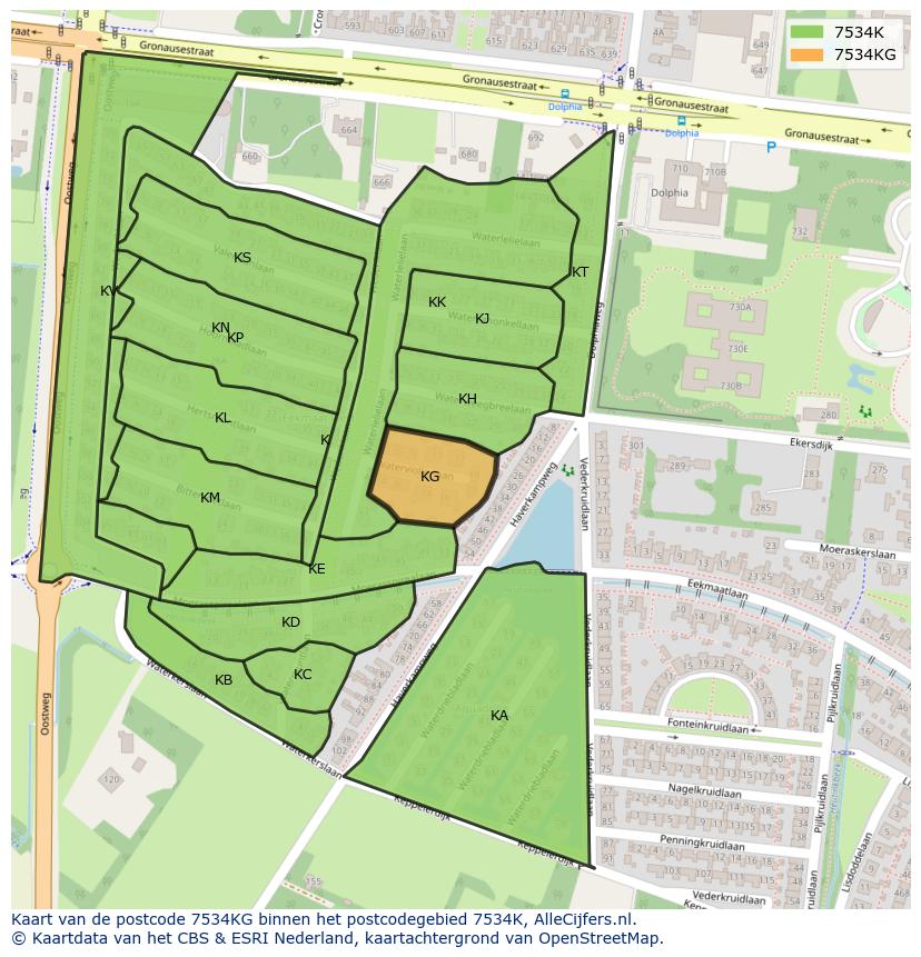 Afbeelding van het postcodegebied 7534 KG op de kaart.