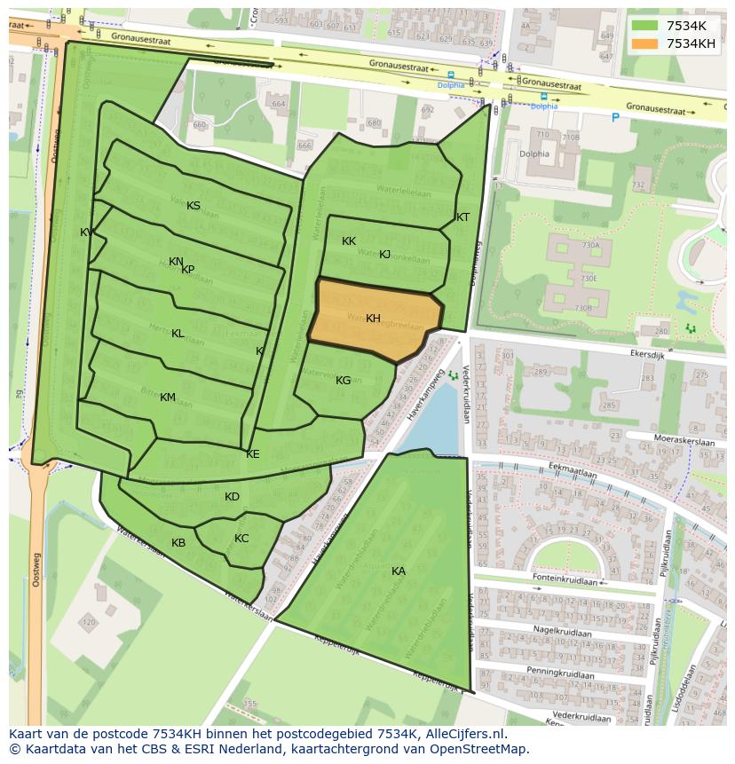 Afbeelding van het postcodegebied 7534 KH op de kaart.