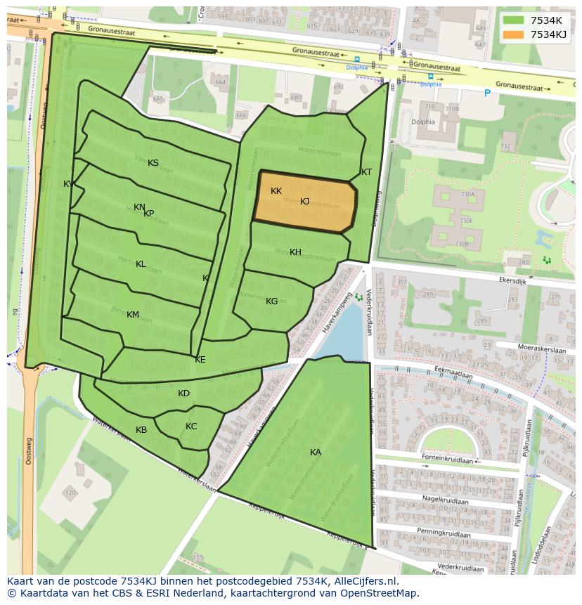 Afbeelding van het postcodegebied 7534 KJ op de kaart.