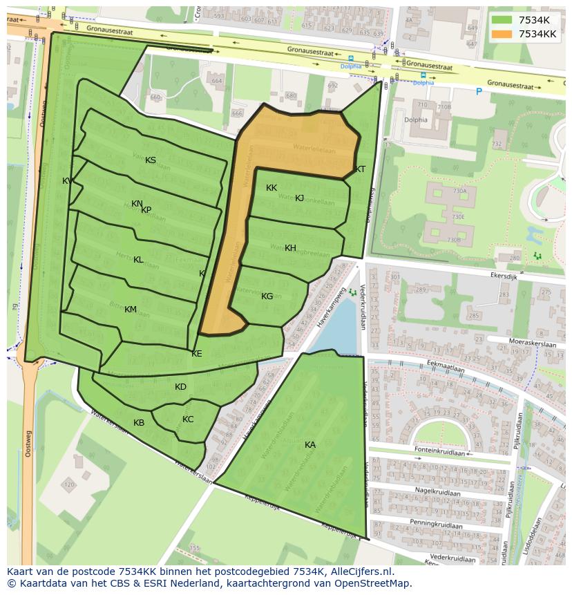 Afbeelding van het postcodegebied 7534 KK op de kaart.