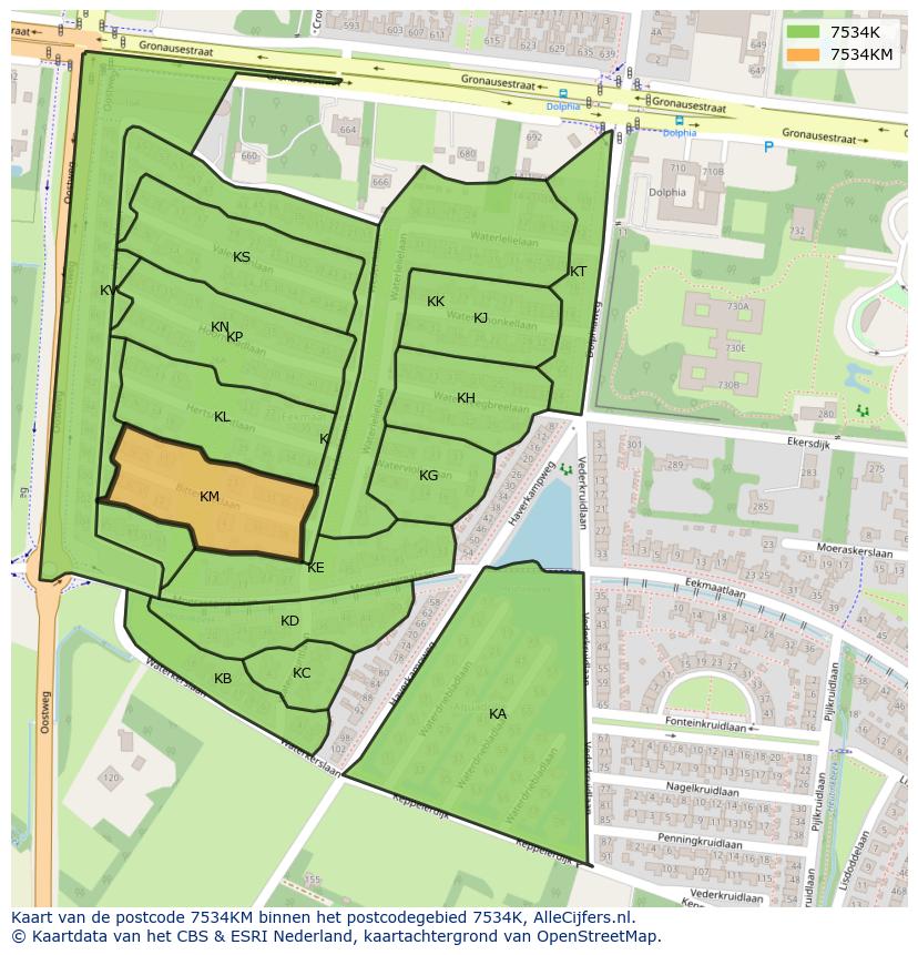 Afbeelding van het postcodegebied 7534 KM op de kaart.