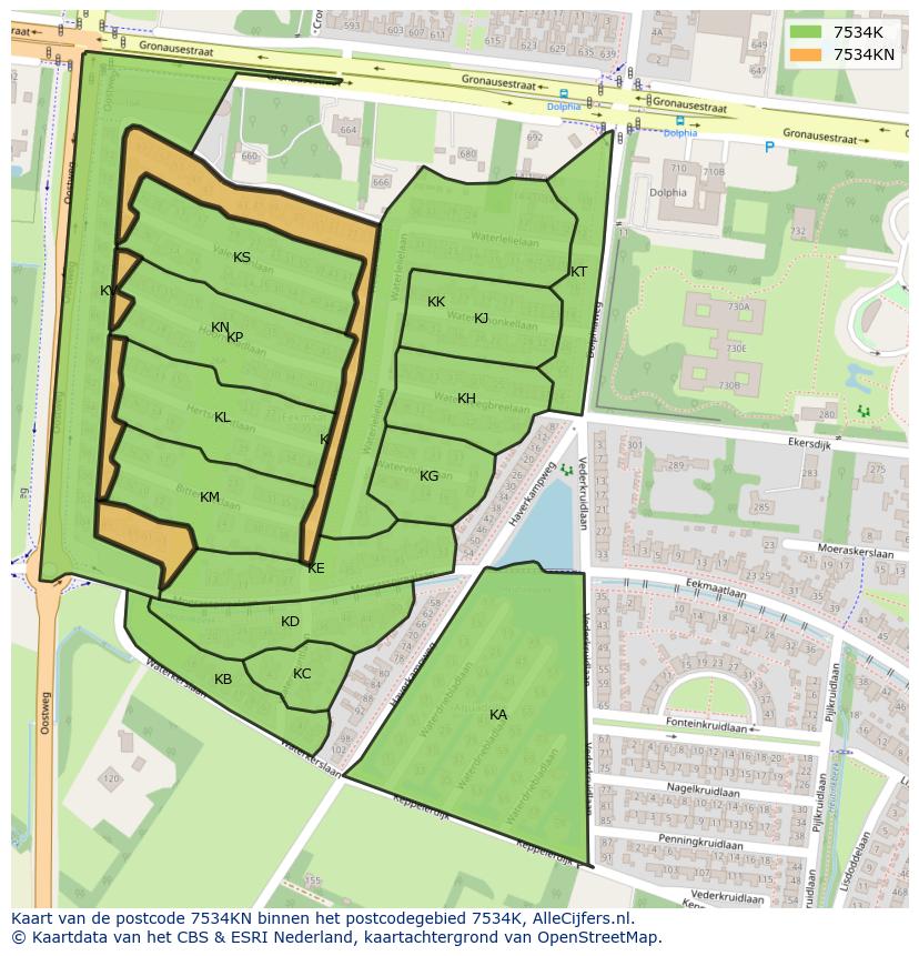 Afbeelding van het postcodegebied 7534 KN op de kaart.