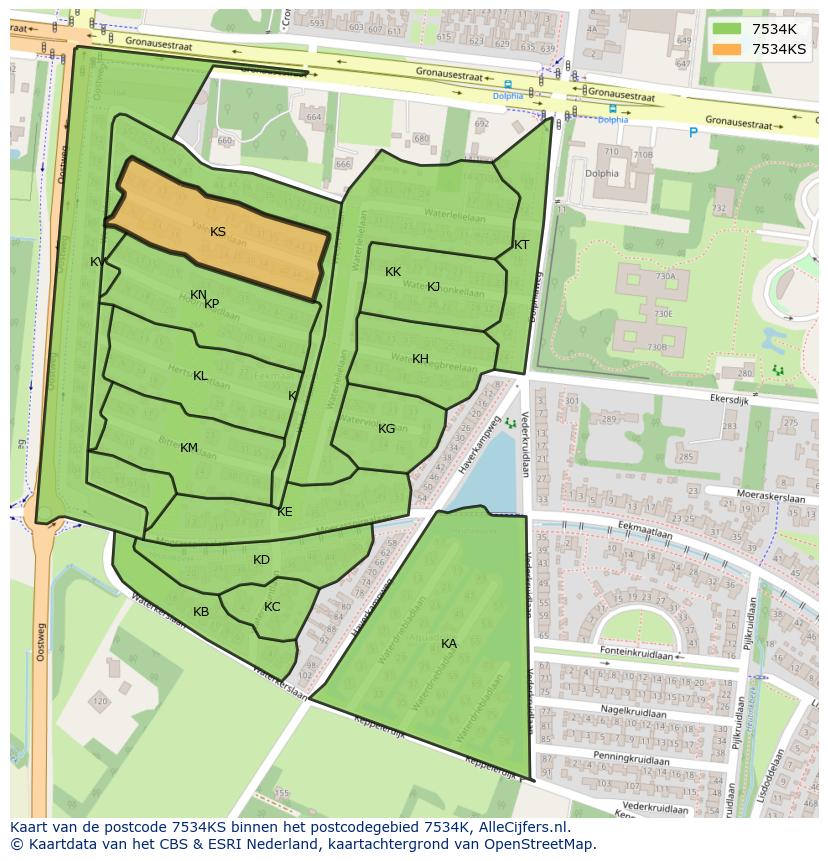 Afbeelding van het postcodegebied 7534 KS op de kaart.