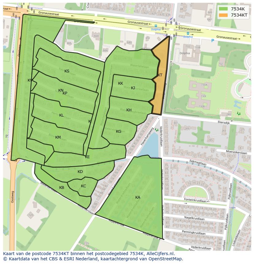Afbeelding van het postcodegebied 7534 KT op de kaart.