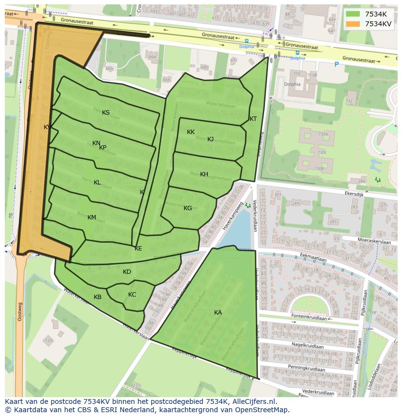 Afbeelding van het postcodegebied 7534 KV op de kaart.
