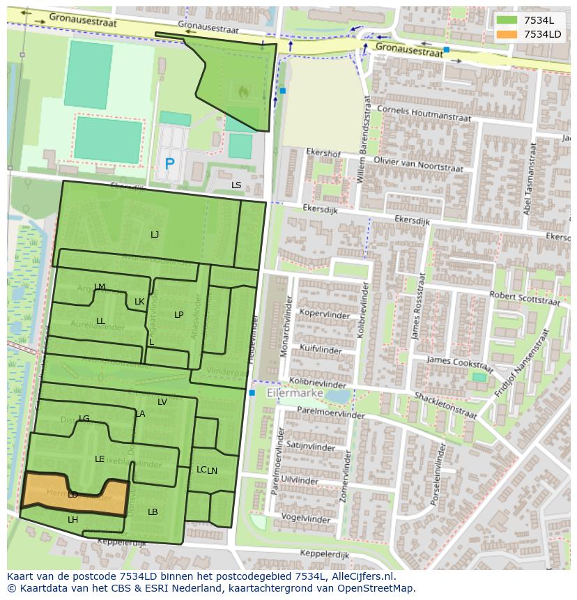 Afbeelding van het postcodegebied 7534 LD op de kaart.