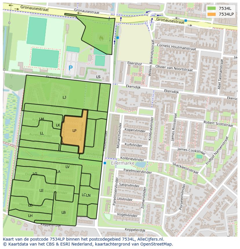 Afbeelding van het postcodegebied 7534 LP op de kaart.