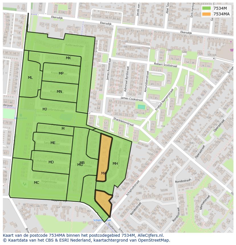 Afbeelding van het postcodegebied 7534 MA op de kaart.